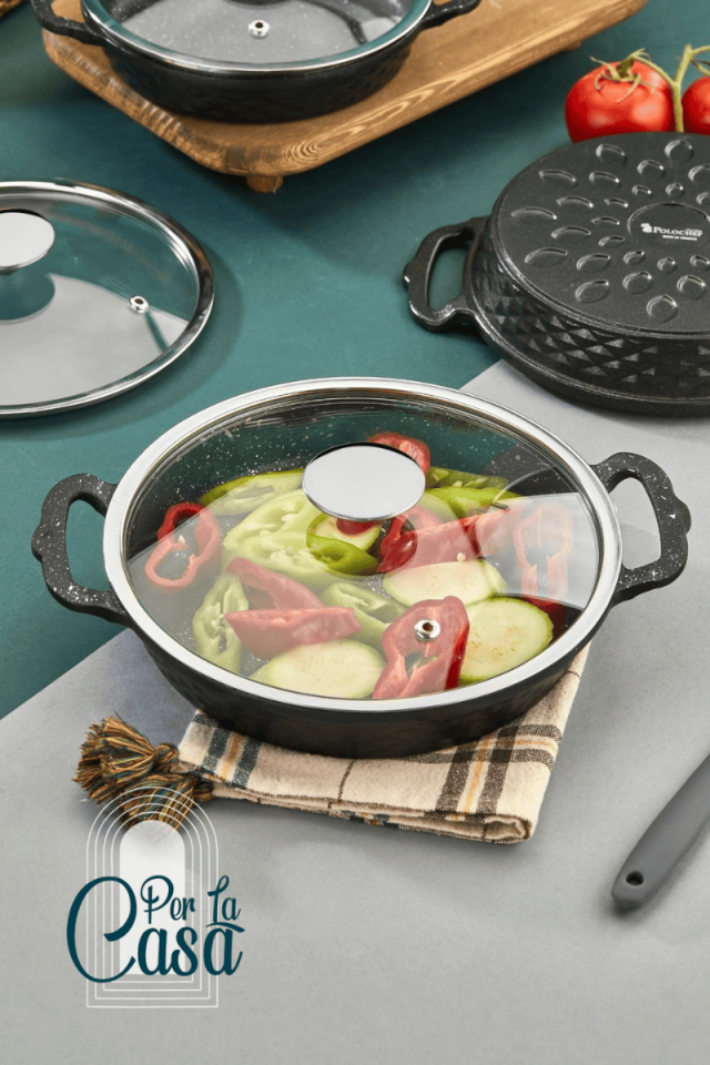 Döküm Granit Kapaklı Sahan 22 cm Siyah