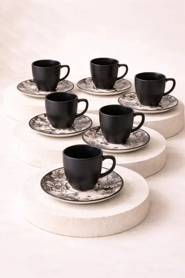 Keramika Türk Kahvesi Fincan Seti 6 Kişilik Flowers