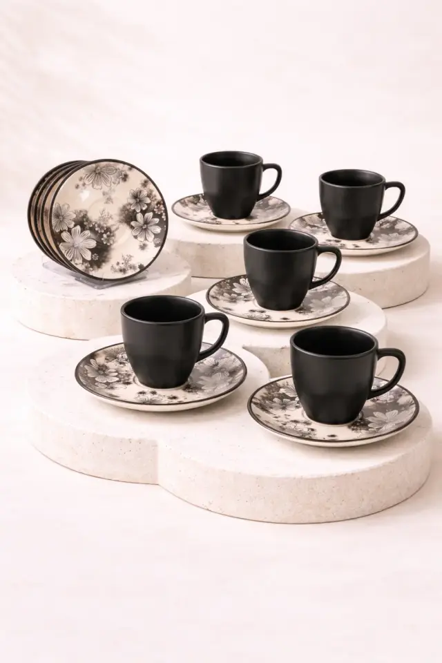 Keramika Türk Kahvesi Fincan Seti 6 Kişilik Flowers