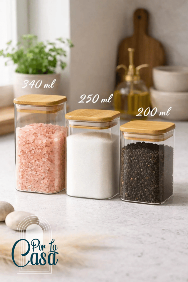 Bambu Kapaklı 3'lü Cam Kavanoz / 200-250-340 ML